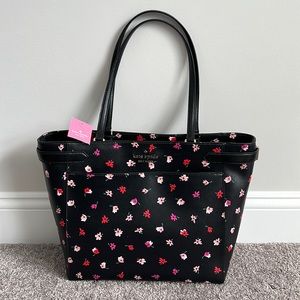 kate spade: 15” laptop tote, black with flower buds